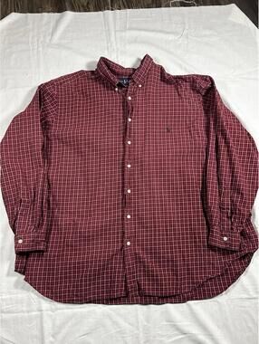 Polo Ralph Lauren Men 3XB Plaid Button Down Shirt Dark Red Green White Cotton